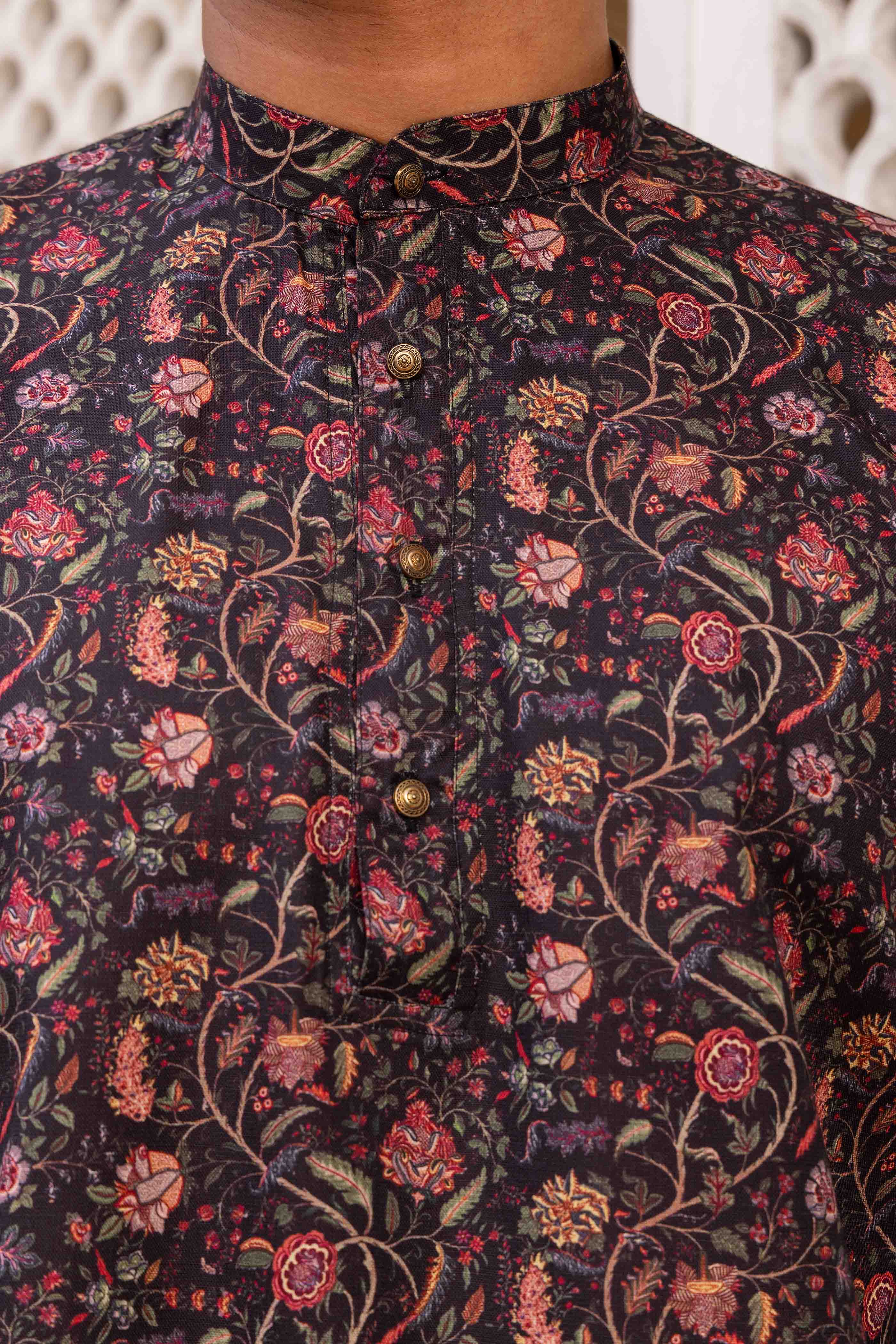 Black Floral Printed Shirt Kurta